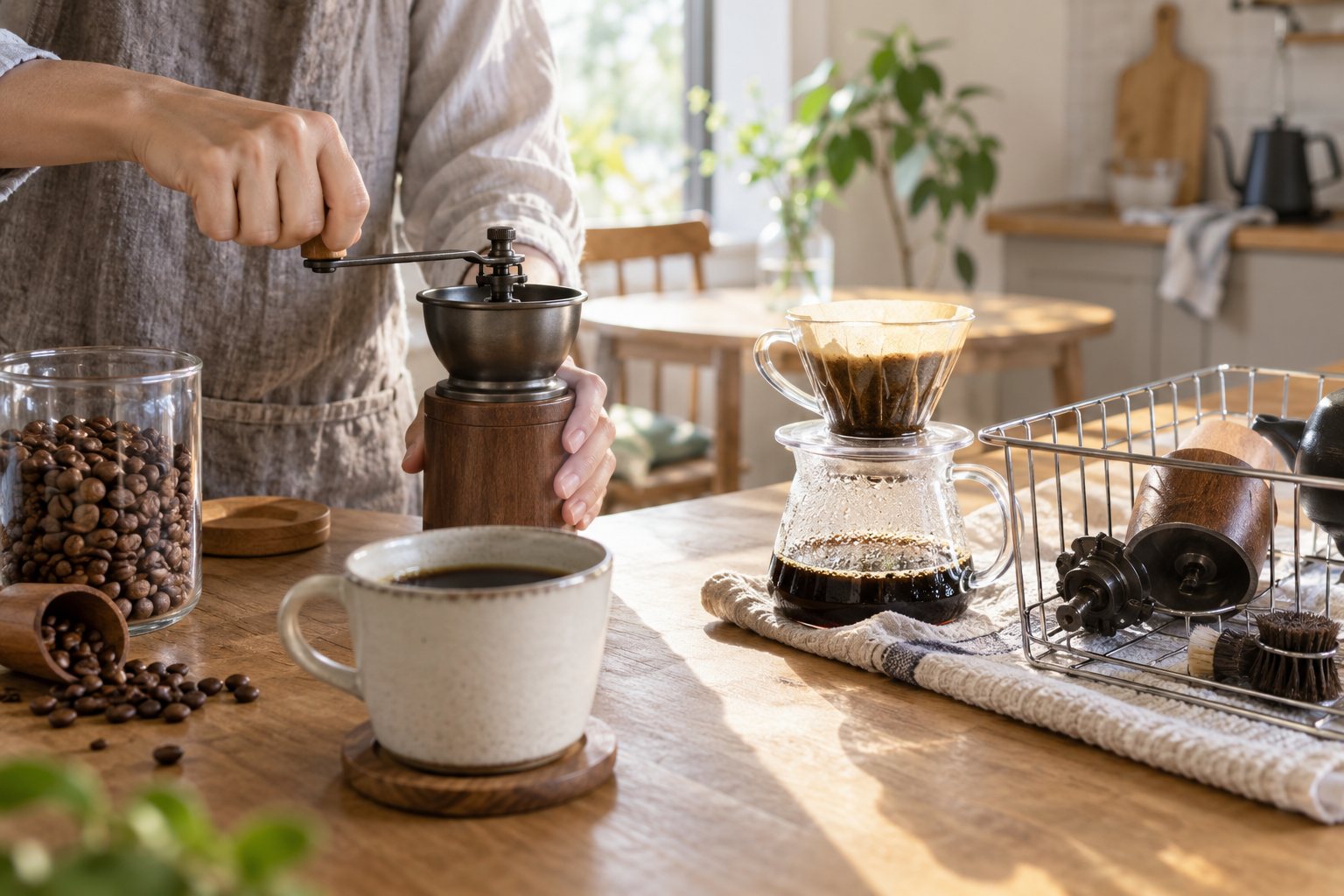 手挽きミルを買う前に。朝の1杯と片づけの相性を確認を考えるための説明用イメージ